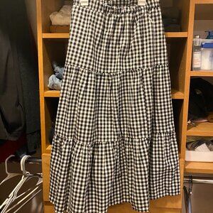 Gingham Black & White Print Tiered Ruffle Hem Skirt